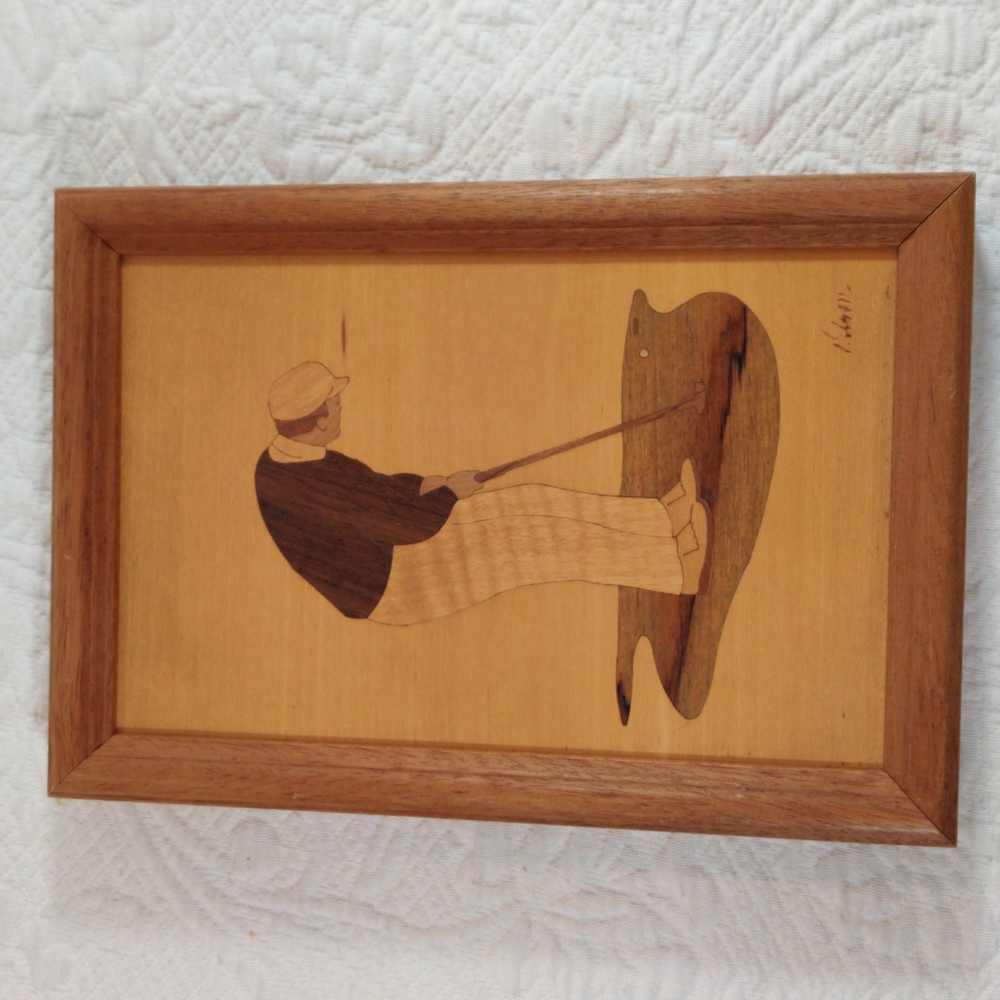 Vintage Hudson River Golfer Putting Wood Inlay